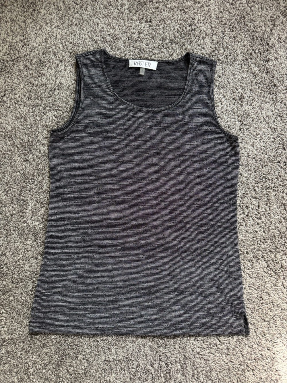 Kasper Black and Gray Marled Sleeveless Ribbed Tank(133)